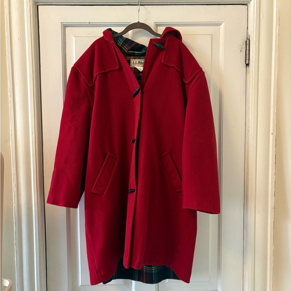 L.L. Bean Cherry Red Hooded Toggle Coat